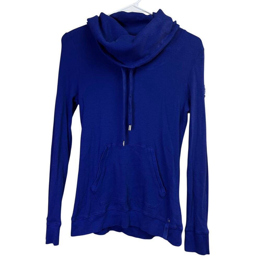 Lauren Ralph Lauren Active Waffle Knit Cowl Neck Kangaroo Pocket Blue Medium
